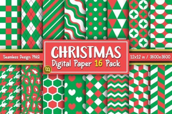 Christmas Digital Paper Patterns 16 Pack