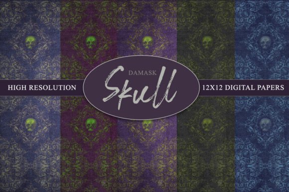 Damask Skull Digital Paper Set 2