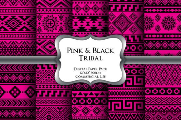 Pink and Black Tribal Digital Paper Pack