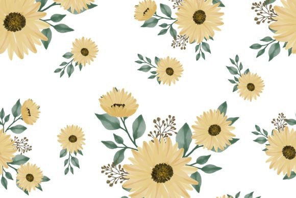 Sunflower Watercolor Seamless Pattern